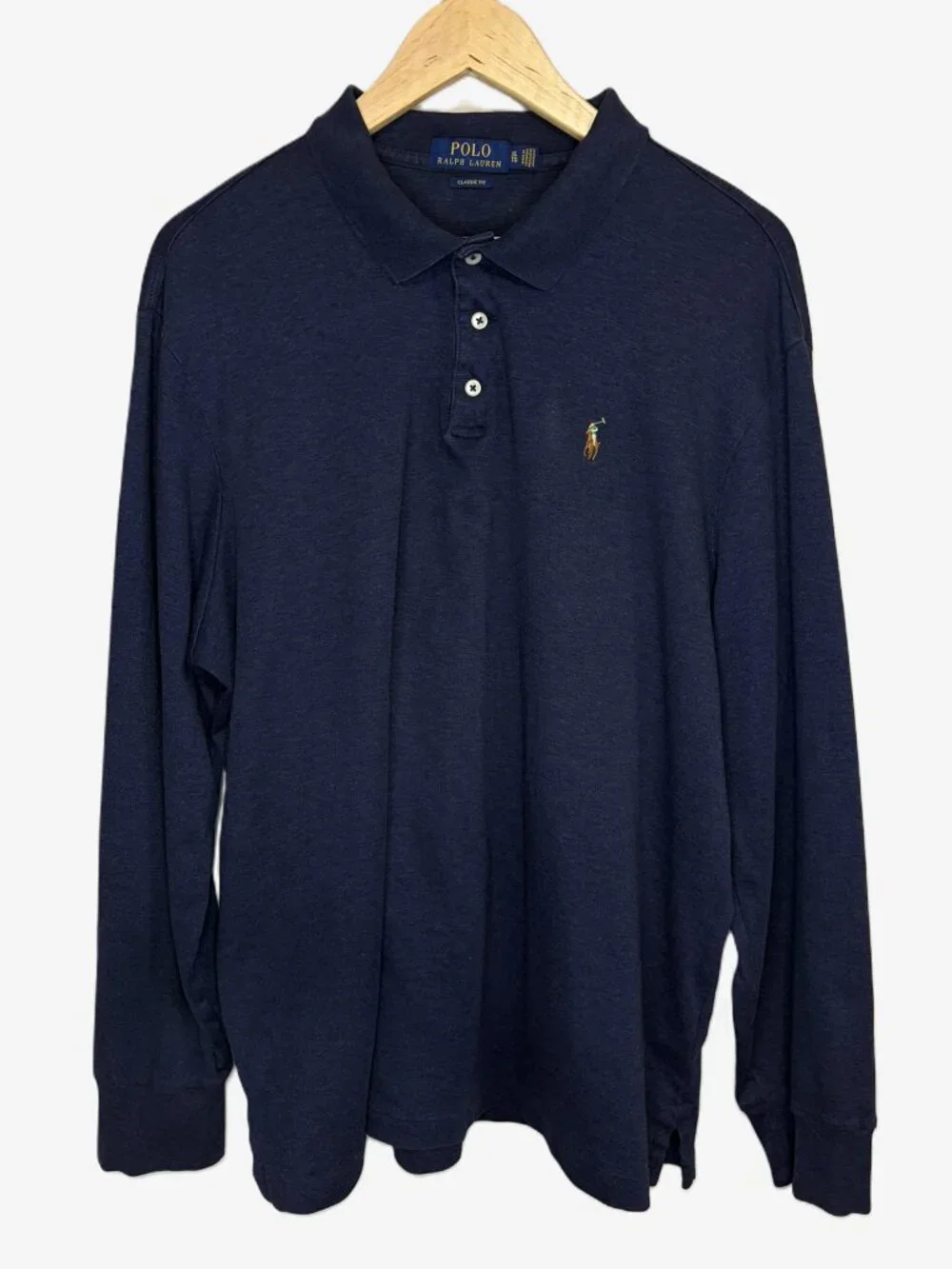 Polo Ralph Lauren Long Sleeve Polo Shirt XL Blue Classic Fit 100% Cotton Mens